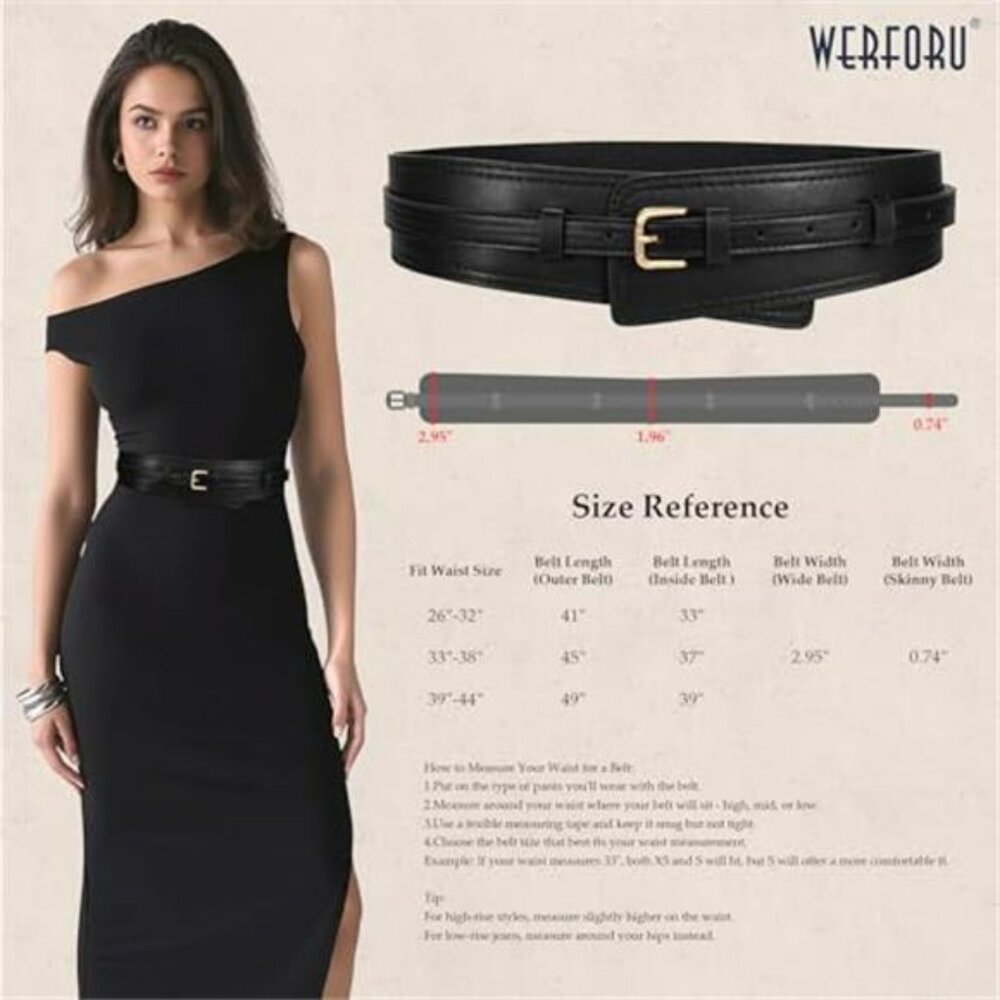 Women Wide Waist Belts for Dress Women Fashion Wide Leather Belt 2-in-1 - Picture 6 of 7